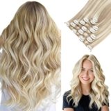 HOTBANANA Extension Capelli Veri Clip, Da Biondo Cenere a Biondo Dorato e Biondo Platino Extension Clip Capelli Veri 55cm 7pcs Remy Umani Naturali Capelli Extensions 120g