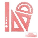 DHWEKU squadrette da Disegno,goniometro Scuola elementare,4 Pezzi Righello in Metallo Set Angoli arrotondati Design di Sicurezza cancelleria Insegnante Studente Matematica Geometria goniometro,Rosa