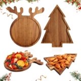 Kssiaz 2 Pcs Christmas Charcuterie Boards, Antler & Christmas Tree Wooden Cutting Board with Handle, Acacia Wood Serving Tray for Cheese Fruit Bread Salad Vegetables Snack Dessert