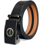 KENLEIBANG Ratchet Belt for Men,Leather Adjustable Slide Belt for Work Business and Casual,Trim to Fit. (Basic Black, 46″ to 52″ Waist Adjustable)