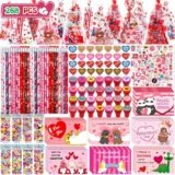 Phaorui 268pcs Valentines Day Gifts for Kids Classroom 28 Pack Valentines Goodie Bags Stuffers Valentine Card Gift for Kid Valentine Classroom Party Favors Prizes for Kids Girls