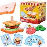 Wooden Sandwich Stacking Toys, Montessori Toys for Toddlers Kitchen Play Food Educational Preschool Learning Toys Christmas Birthday Gift Kids Toys for Boys Girls 3 4 5 Years Old (Sandwich)