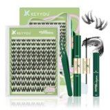 KEYYOU LASH Extension Kit 108Pcs Angel Lash Clusters Kit Thick Eyelash Extension Kit with Glue and Seal,Tweezers,Remover for DIY lash extension kit at Home（Kit-Angel A01-D-8-18MIX）