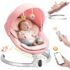 Brolteja Sdraietta Neonati Elettrica 0-9 kg, Dondolo Neonati Elettrico con Telecomando e Bluetooth, Sdraietta con 5 Ampiezza di Dondolio e Cintura di Sicurezza a 5 Punti,Rete per Insetti (Rosa)