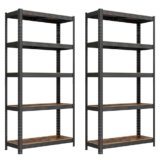 SONGMICS Set di 2 Scaffalature, 30 x 75 x 150 cm, Max Carico di 650 kg (130 kg per Ogni Ripiano), Scaffale Industriale, Ripiani Regolabili, per Soggiorno, Cucina, Marrone Vintage e Nero GLR030B02