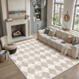 PureCozy Tappeto Salotto 200x300cm Beige Lavabile in Lavatrice Antiscivolo Camera da Letto Grande Tappeti Moderno Geometric Rombo Carpet Soggiorno Cameretta Ufficio Pelo Corto Rug