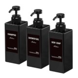 3 Pezzi Dispenser Sapone Bagno, Dispenser Sapone 500 ml con Etichetta per Bagno Doccia Cucina Shampoo e Bagnoschiuma – Nero