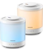 Homvana Small Humidifiers for Bedroom – 2 Packs 1.5L Cool Mist Top Fill Humidifier for Baby Nursery, Essential Oil Diffuser, 3 in 1 for Home Plants Offices and Grow Tents, 7 Color Lights, Ultrasonic