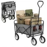 Carrello Pieghevole, 98L Carico Massimo 80 kg Carrello a Mano da Giardino, Carrello da Spiaggia, per Il Trasporto, con Tasca Laterale, per Attività All’aperto, Spiaggia, Campeggio, Grigio