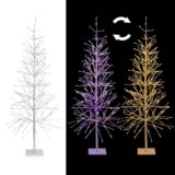Alpine Corporation 65″ H Indoor/Outdoor Pre-Lit Silver Foil Christmas Tree with Yard Stake and 360 LED Lights, Christmas Decoration