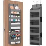 Lifewit Portaoggetti da Appendere con 4 Tasche Laterali e 2 Ganci, Organizer Appendere, Capacità 18 kg (40 lbs), Mensole Porta per Camera da Letto, Bagno, 5 Ripiani, 5 Scomparti, Grigio
