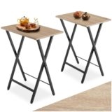 tectake® Set 2 tavolini pieghevoli 48x36x66,5cm, 2x Tavolino pieghevole, 2 pz Tavolo da Giardino, Tavolo pieghevole per Cucina, Campeggio, Balcone, Terrazzo, Casa o Esterno – Legno Industriale Chiaro