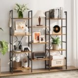 DSNAPE Triple 4 Tier Bookshelf with 11 Open Book Shelves,Home Office Bookcase Shelf Heavy Duty Storage Organizer,55″ H Industrial Display Shelves for Living Room,Kitchen Room,Flower Room,Rustic Brown