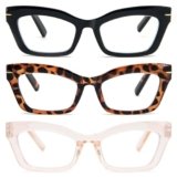 kollyseek 3 Pack Occhiali da Lettura Cateye Donna Retrò anti-blu Comodi e Alla Moda Grande Cat Eye,1.0 1.5 2.0 2.5 3.0 3.5 Nero, Beige, marrone 3.0