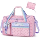 WOOMADA Travel Duffle Bag, Weekend Bag with Wet Pocket & Trolley Sleeve, Gym Dance Bag With Shoe Compartment(Star Pink)