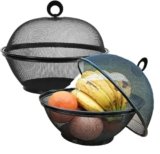 QWXOSR Fruttiera Con Coperchio，Portafrutta Fruttiere Metallo Moderno 27 x 27 x24 cm Nero Grande Cestino per Frutta da Tavolo Centrotavola （2 set）
