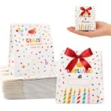 50 Pezzi Sacchetti Regalo Compleanno Bambini con Nastro Rosso, Sacchettini Compleanno Bambini con “GRAZIE”, Sacchettini Regalini Fine Festa per Caramelle, Feste a Tema, 10x8x4 cm