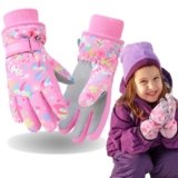 KODEIPLAY Rabbit Kids Winter Gloves, Toddler Snow Glove Girls Sport Ski Mittens Snowboard Waterproof, Warm Ski Gloves for 4-6 6-8 Boys Girls