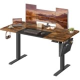 SONGMICS Scrivania Regolabile in Altezza Elettrica, 140 x 60 cm, Scrivania Elettrica, Tavolo con Memoria per 4 Altezze, Porta USB-C, Marrone Vintage e Nero Inchiostro LSD016X01