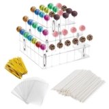 Fuator Cake Pop Display Stand 56 Holes, Clear Acrylic 3 Tier Cake Pop Holder For Drying, Including 300 Pcs Cake Pop Kit, for Weddings Birthday Parties Anniversaries DIY Candy Decorative