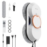 Robot Lavavetri Automatico 5600Pa, Puliscivetri Elettrico con Doppio Spruzzo, Navigazione Intelligente, 3 Modalità, Telecomando, Sensore Bordi, Anticaduta e 8 Panni, per Finestre, Specchi e Piastrelle