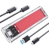 ORICO Adattatore NVMe USB M.2 Case, NVMe PCI-e SSD Enclosure Type-C USB3.2 Gen2 10Gbps Trasparente External Custodia per PCIe M-Key 2230/2242/2260/2280 SSD, Supporto UASP&TRIM (Rosso) -TCM2
