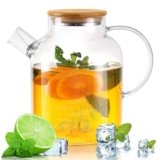 Kasanni Teiera In Vetro 1.8 L Copertura In Legno Con Filtro Resistente Al Freddo e ai Calore, a Prova di Esplosione Teiera Vetro Borosilicato Adatto Per Tè, Tisane Profumate e Bevande Alla Frutta