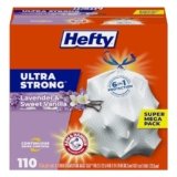 Hefty Ultra Strong 13 Gallon Trash Bags, Tall Kitchen Trash Bags 13 Gallon Size, Drawstring Closure, Continuous Odor Control, White, Lavender and Sweet Vanilla Scent, 110 Bags