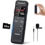 80GB Registratore Vocale 100 Ore Registrazione Continua, Ponovo Registratore Professionale Attivazione Vocale 1536Kbps con MIC, 1100mAh Mini Registratore Audio con Password per Interviste Riunioni