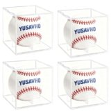 4pcs Baseball Display Case, Clear Cube Baseball Holder with Built-in Stand, Stackable Display Box for Official Size Baseballs（Square）