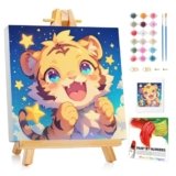 XTCIXAL Paint by Numbers Kit for Kids with Frame, Tiger Paint by Number Kids Age 5-8-12, Paint by Number with Frame for Gifts and Home Decor 8X8 Inch