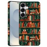 Case for Samsung Galaxy S25,Camera Protection Soft Frosted Phone Case – Christmas Tree Book Red