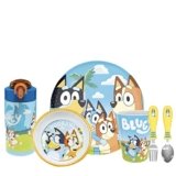 Zak Designs Bluey Kids Dinnerware Gift Set Includes Plate, Bowl, Tumbler, Water Bottle, and Utensil Tableware, Made of Durable Material and Perfect for Kids (6 Piece Gift Set, BPA-Free)