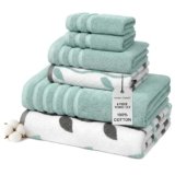 Modern Threads Organic Vines 6-Piece 100% Cotton Towel Set – Yarn Dyed Jacquard & Solid – Includes 2 Bath Towels, 2 Hand Towels, 2 Washcloths – Absorbent, Quick Dry, Soft & Durable – Aqua