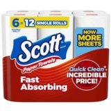 Scott Paper Towels, Choose-A-Sheet, 6 Double Rolls = 12 Regular Rolls (108 Sheets Per Roll)