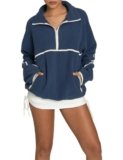 ZIZERY Half Zip Sweatshirt Women Fleece Pullover Lightweight Oversized V Neck Fuzzy Winter Coats with Pockets(Blue,XL)