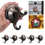 Antimbee Suction Cup Hooks,5 Pack Suction Cup Hanger,Wreath Hangers with Ultra-Thin Adhesive Disc on Smooth/Uneven Surfaces,Removable Large Suction Cup for Tile Wall Window Glass Door-Red Copper
