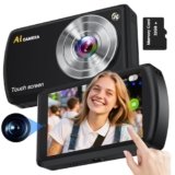 AI Digital Camera, Autofocus AI Camera Front and Rear Compact Digital Cameras for Photography with WiFi,Object Recognition, 3.6” Touch Screen,Smart Digital Camera for Kids Boys Girls (Black)