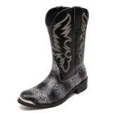 Gnvkxeu Men’s cowboy boots round toe boots embroidered with traditional Western country artificial snakeskin pattern (Black, Adult, Men, 7.5, Numeric, US Footwear Size System, Medium)