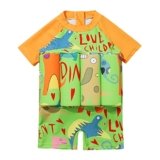 IBTOM CASTLE Toddler Swimsuit Short Sleeve One-Piece Swim Vest Baby Swimwear for Girls Boys Bathing Suit Orange – Colorful 2-3T