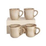 Decosignature Stoneware Coffee Mugs Set of 4, 12 oz Cream Ceramic Coffee Cups Microwave and Dishwasher Safe Stackable Coffee Mug Set with Easy Grip Handle for Home Kitchen Office Gift Set