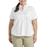 Dickies Women’s Stretch Poplin Button-Up Short Sleeve Shirt Shirt, White, Medium