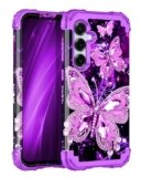 Miqala for Galaxy S25 5G Case,Glow in The Dark Three Layer Heavy Duty Shockproof Full Protection Hard Plastic Bumper+Soft Silicone Protective Case for Samsung Galaxy S25 6.2 inch,Light Purple