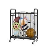 StorageWorks Ball Storage with Wheels, Garage Sports Equipment Organizer with Hooks, Balls Organizer for Basketball, Football, Volleyball