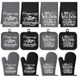 Sratte 12 Pcs Kitchen Decor Accessories Set Farmhouse Towels Pot Holders Oven Mitts Set 4 Dish Towels 4 Potholders 4 Cooking Mittens Oven Glove for Baking Cooking Supply