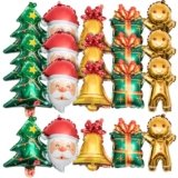 Tasdurian 4 Pcs 38 Inch Large Conjoined Christmas Foil Balloons Decor, Christmas Balloon Garland Kit Party Supplies with Gingerbread Men Xmas Trees Santa Claus Bells Gift Box for Xmas Party Wall Decor