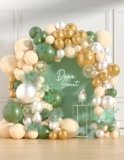 Sage Green Balloons Garland Arch Kit, 153Pcs Green Blush Gold Latex Metallic Confetti Gold Balloons for Dinosaur Jungle Safari Wild One Birthday Baby Shower Party Decorations