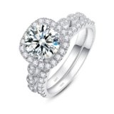 TWTWIO Moissanite Wedding Ring Set Round Cut 2.05 CTTW (1.5CT Center) Engagement Rings Wedding Band D Color VVS1 S925 Sterling Silver with 18K White Gold Plated Bridal Set for Women（Size 7）