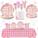 Guiqulai 201 Pcs One Silly Goose Party Supplies, Cute Goose Themed Party Supplies Tableware Set for 25 Guests for Girls Birthday Baby Shower