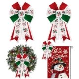 ALIBBON 2 Pcs Merry Christmas Bows for Wreaths, Christmas Wreath Bows, Red White and Green Bows, Candy Cane Bows for Front Door, Christmas Decor, Holiday Craft Bows for Indoor Outdoor Decoration